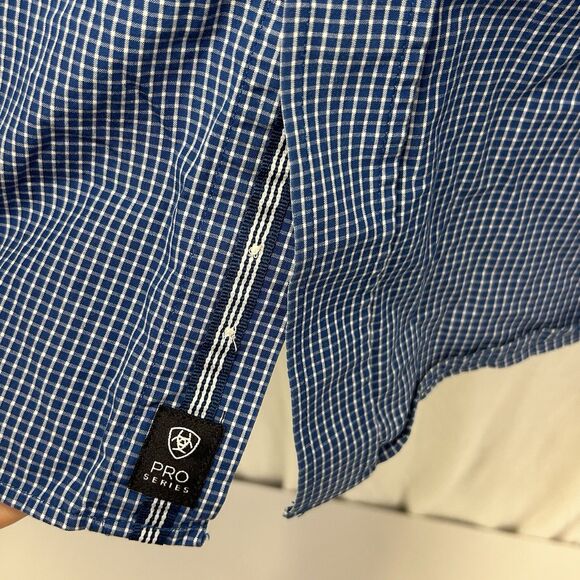 Ariat Pro Series Fitted Long Sleeve Blue Plaid Button down Shirt Men Large - Picture 4 of 11